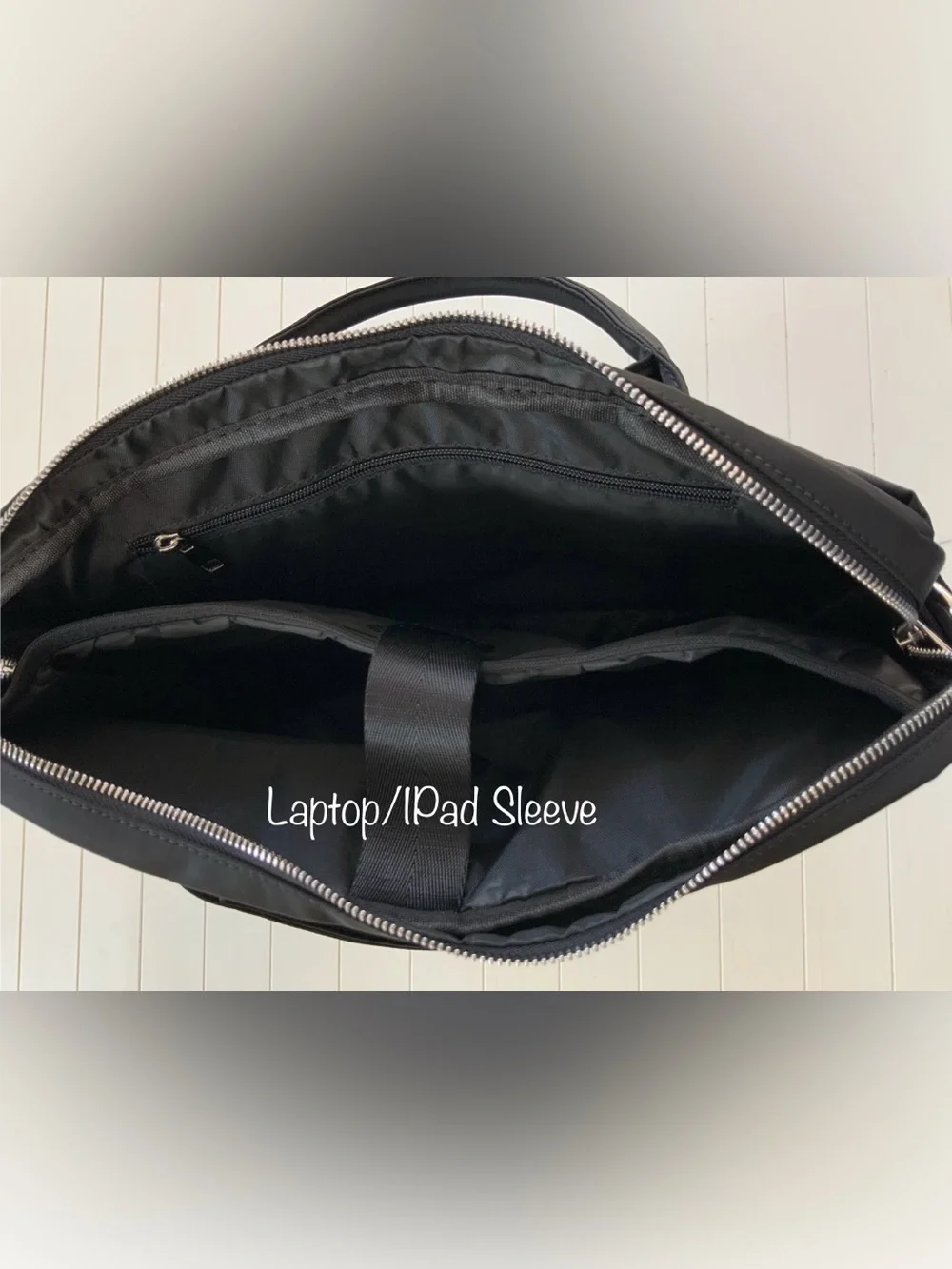 ~New~ Unisex Nylon Laptop/iPad Sleeve Multi Layer Crossbody Bag Black
